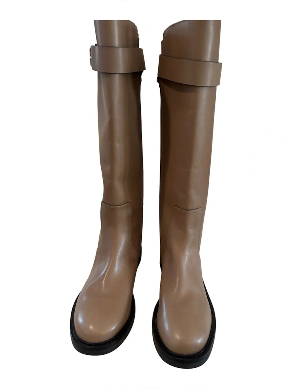 Tory Burch Double T Utility Knee High Leather Tall Boots, Almond, Size 10, NWOT